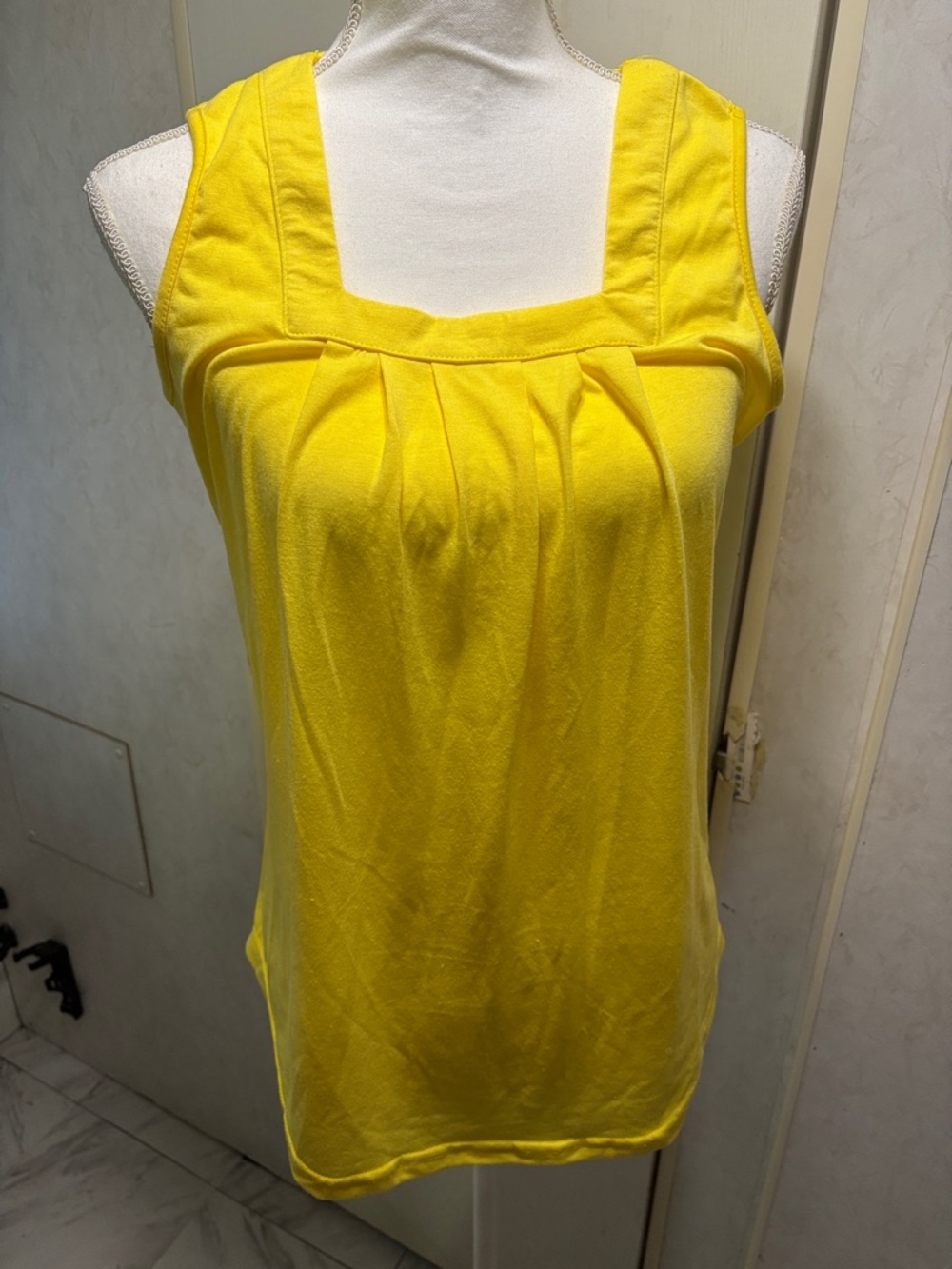 SHEIN Yellow Pleated Square-Neck Tank Top
